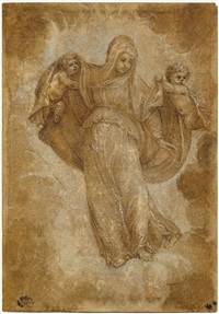 The Virgin Mary flanked by two angels The Virgin Mary flanked by two angels