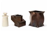 2 large bronze glaze geometric vases, 1960–1979 2 large bronze glaze geometric vases, 1960–1979