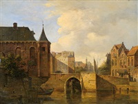 ansicht einer holländischen stadt mit blick auf eine gracht by gerrit adriaensz berckheyde