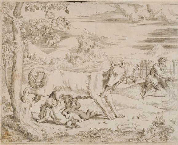 Romulus Und Remus Mit Der Wolfin After Giulio Romano By Battista Angolo Del Moro On Artnet