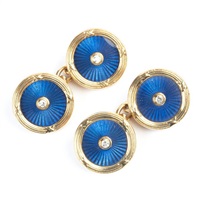 FABERGE DIAMOND, ENAMEL,18K YELLOW GOLD CUFFLINKS