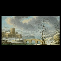 winter river landscape with fortress by daniel van heil