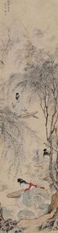 荷塘清夏图 立轴 设色纸本