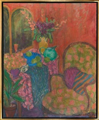 Interior Scene With A Chair And A Vase Of Flowers. Interior Scene With A Chair And A Vase Of Flowers.