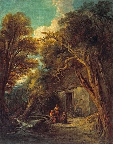 A Cottage In A Forest With Figures At The Door By Thomas