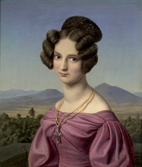 Bildnis einer jungen Frau im roten Kleid mit , 1840 Bildnis einer jungen Frau im roten Kleid mit , 1840