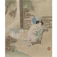TWELVE CHINESE PAINTINGS OF EROTIC ART