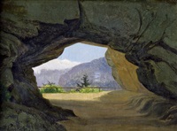 Blick durch das Felsentor Kuhstall in der..., 1876