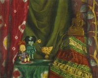 Stilleben mit japanischen Puppen, Buddha und , 1928 Stilleben mit japanischen Puppen, Buddha und , 1928