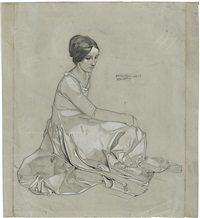 Sinnende junge Frau im weiten Gewand: Und..., 1913 Sinnende junge Frau im weiten Gewand: Und..., 1913