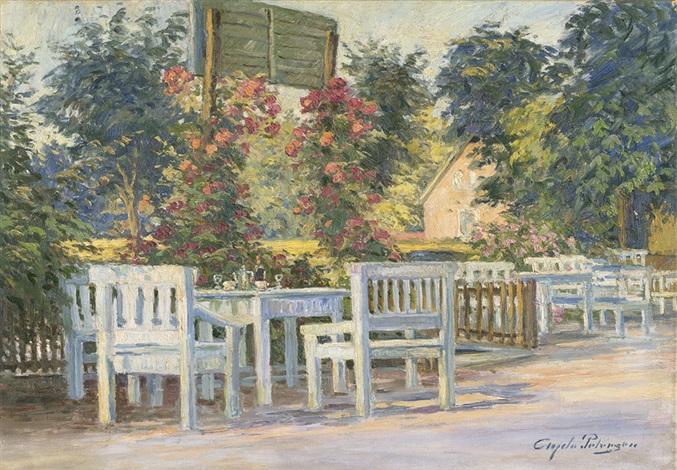 Gedeckter Tisch Im Garten Mit Rosengirlanden By Hans Gyde Petersen