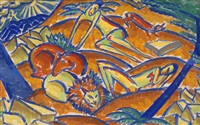 Zwei Gestalten und Tiere in Landschaft, 1913 Zwei Gestalten und Tiere in Landschaft, 1913