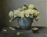 Blush Roses & Yellow Carnations in Copper