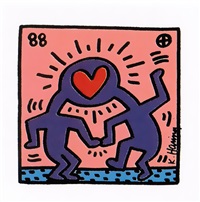 keith haring two figures with heart