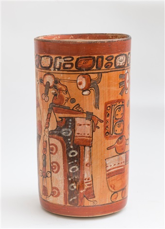 Mayan Large Cylinder Vase Portraying A High Ranking Officer Or