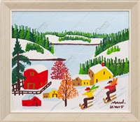 Skiing at Sandy Cove - bright, colorful,..., 1966