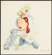 Stylish Woman with Flower Hat, 1937