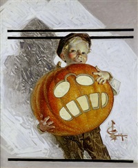  Boy Holding Pumpkin Carving of Teddy..., 1912