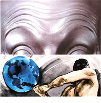 Eyebrows furrowed foreheads figure with globe, 2009