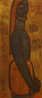 Blue Man Standing in Profile