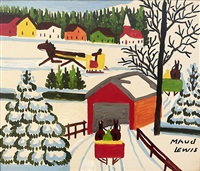 Winter Sleighing Scene with a Covered..., ca. 1965