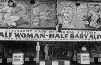Half Woman, Half Baby banner outside a..., 1957