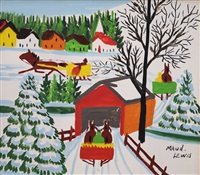 Horse-drawn Sleighs and Covered Bridge, ca. 1962