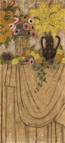 still life with mimosa and anemones by max peiffer watenphul