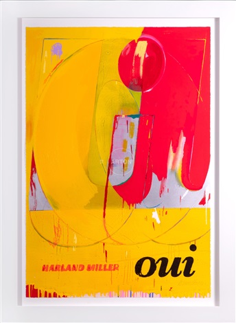 'oui' woodcut abstract print by harland miller