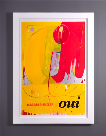 'oui' woodcut abstract print by harland miller