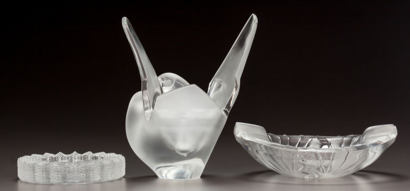 Sylvie Vase With Frog Insert And Bowl And Ashtray By Lalique Co
