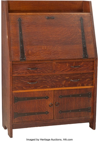 A Stickley Arts Crafts Oak Slant Front Writing Desk 48 H X 32 12
