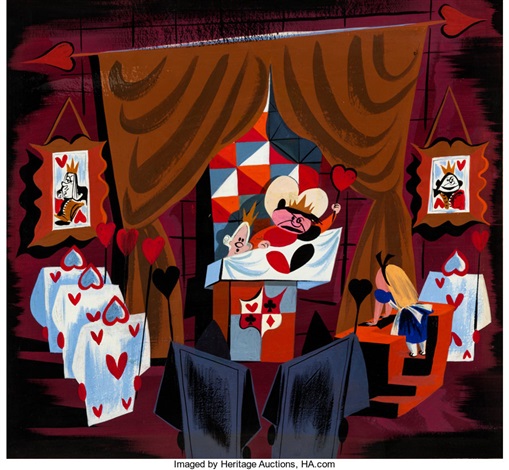 Mary Blair Alice In Wonderland Queen Of Hearts Court Concept Painting Walt Disney 1951 By Mary Robinson Blair On Artnet