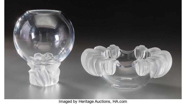A Lalique Clear And Frosted Glass Rose Vase And Bowl Post 1945 By