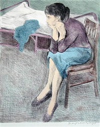 Seated Woman Blue Skirt by Raphael Soyer