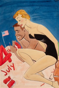 Couple on Beach with 4th of July Fireworks Couple on Beach with 4th of July Fireworks