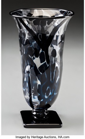 Rare Frederick Carder Steuben Blue Intarsia Glass Vase By Steuben