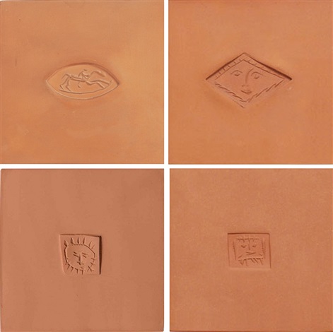 4 Ceramic Tiles Oval With Horse Lozenge Face Little Square 4 Ceramic Tiles Oval With Horse Lozenge Face Little Square Sun
