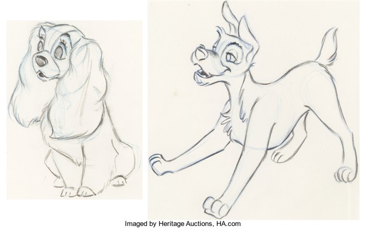 Lady And The Tramp Lady And Tramp Animation Drawings Group Of 2 Walt Disney 1955 By Walt Disney Studios On Artnet