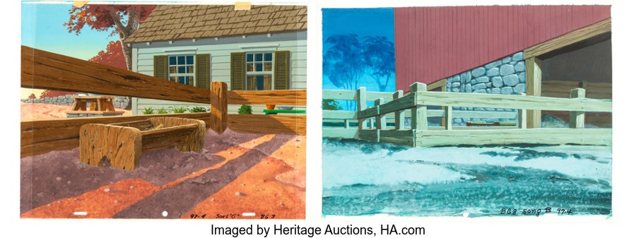 Charlottes Web Production Painted Backgrounds Group of 4 Hanna-Barbera