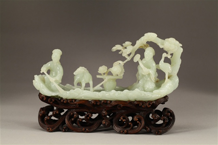Finely carved white jade with Magu on a raft Finely carved white jade with Magu on a raft