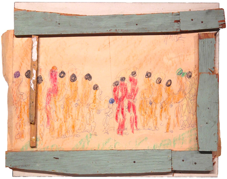 Purvis Young, Purvis Young, Linin' Up, 1992, house paint on corrugated board