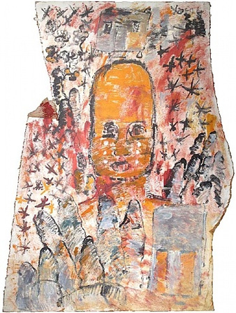 Purvis Young, Nighttime Tears and Shotgun Shacks, 1992, house paint on corrugated board