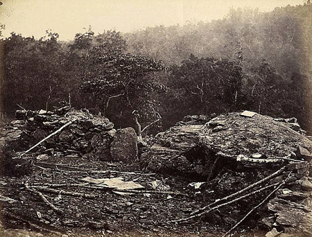Interior View of Breastworks on Round Top, Gettysburg, July by Timothy O'Sullivan Interior View of Breastworks on Round Top, Gettysburg, July by Timothy O'Sullivan