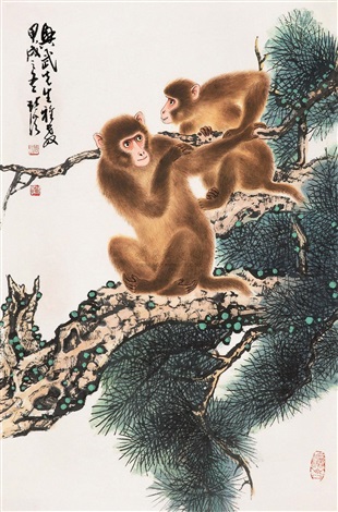 松猴图 Pine and monkey by Zhou Beixi on artnet