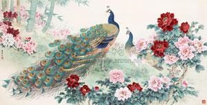 孔雀 牡丹 開運絵画 Amazon.co.jp: 中国の絵画美しい孔雀牡丹の花中国の壁の絵古典的