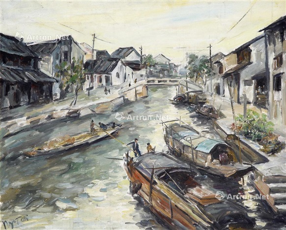 江南水色框油彩画布by Ni Yide on artnet