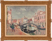 油彩画「ジェラジカ運河にかかっている橋」Vellani Marchi Mario Vellani-Marchi | Artnet
