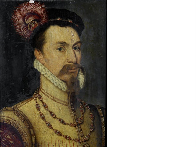 Portrait of Robert Dudley, Earl of Leicester, bust-length, in a black