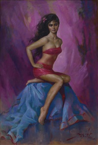 BASUKI ABDULLAH（バスキ アブドウラ）、スンダの娘（西部ジャワ） Basoeki Abdullah | A portrait of a Thai girl (1969) | MutualArt
